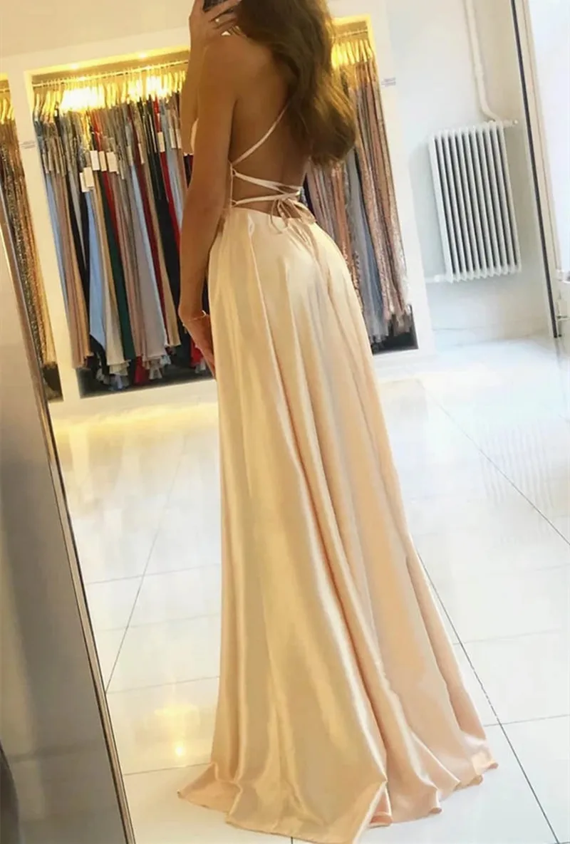 Vestido largo de satén con tirantes para mujer, vestido de noche con abertura alta, con tirantes finos, Formal, para fiesta, dama de honor, boda, 216