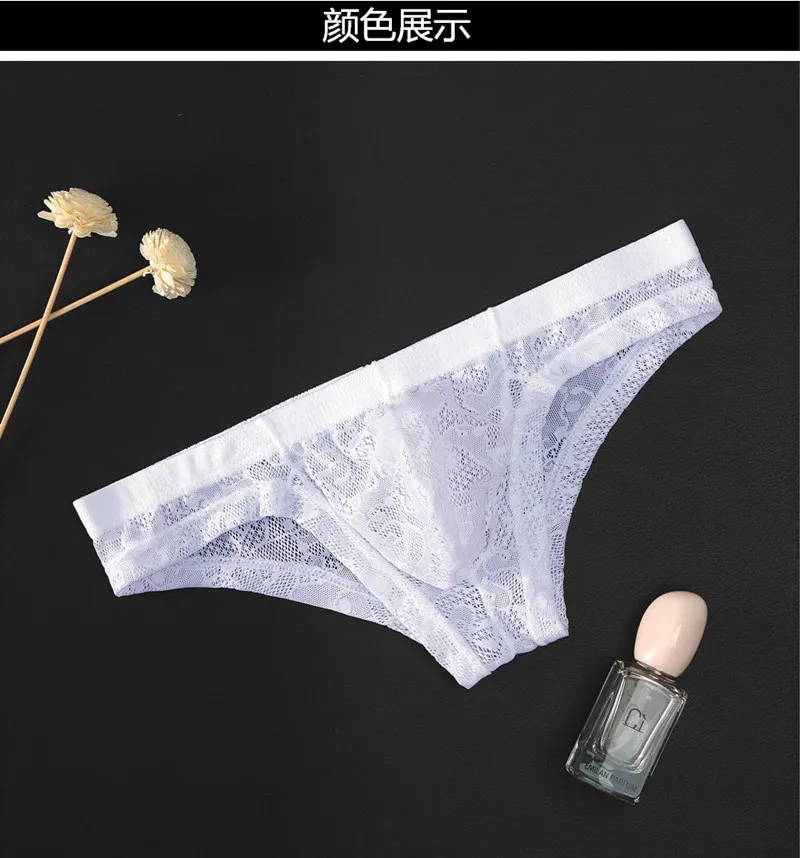 Sexy Men's Underwear Lace Briefs Transparent Breathable Low Waist Pants Short U Convex Pouch Gay Men Underwear Sexy Lingerie - Image 4