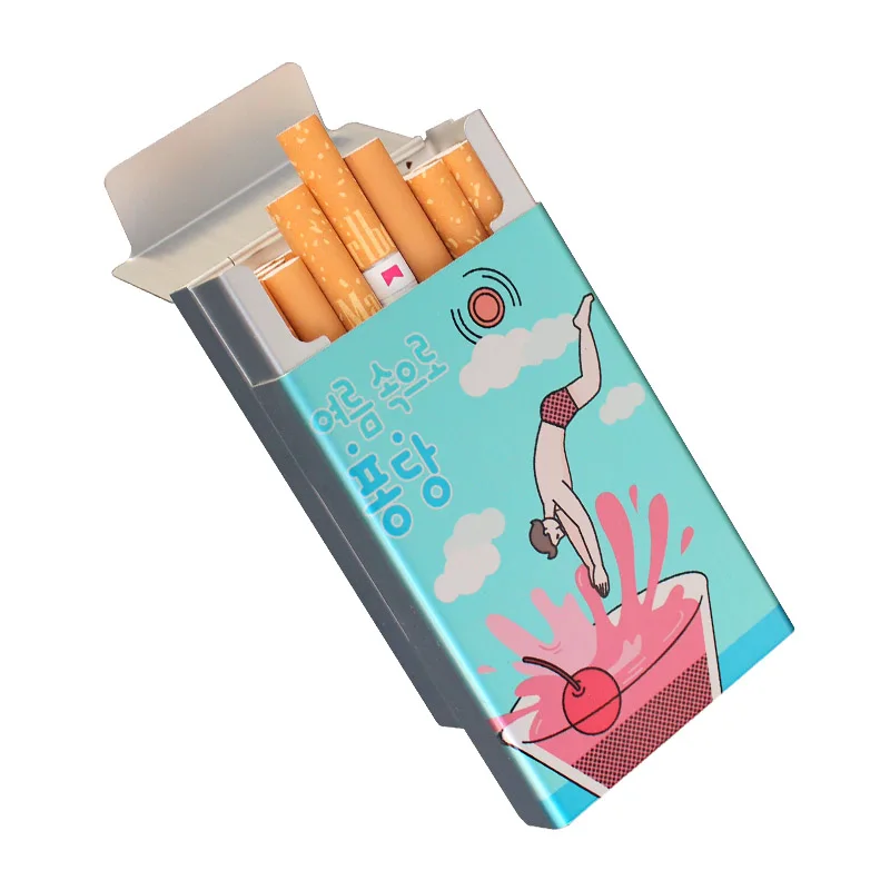 20 Sticks Animal Sexy Design Korea Beauty Crane Metal Cigarette Box For Man Portable Case Tobacco Holder LOGO Photo Name Custom