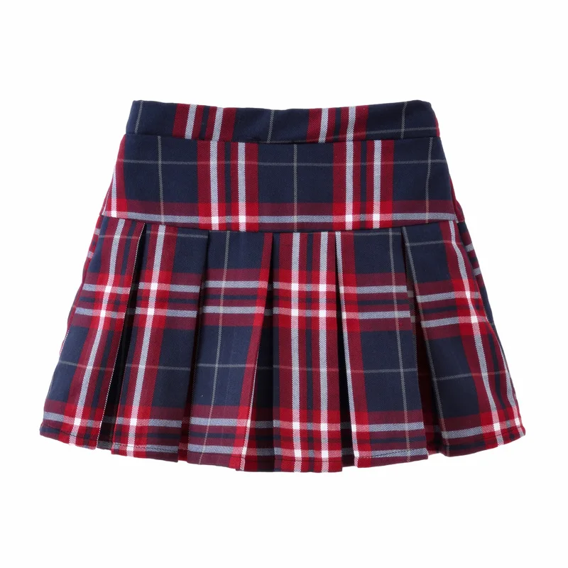 4-12 Years Children Girls College Style Pleated Skirts Autumn Student Performance Red Plaid Skirts