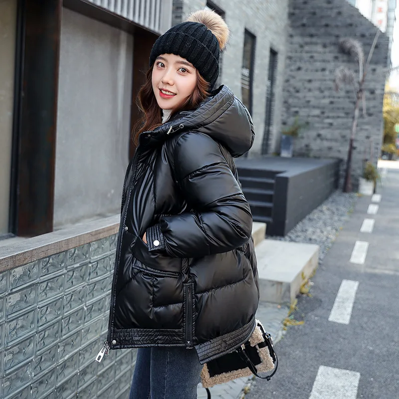 

New Women Short Zipper Jacket Winter Thick Hooded Cotton Padded Coats Warm Femme Korean Casual Loose Outwear