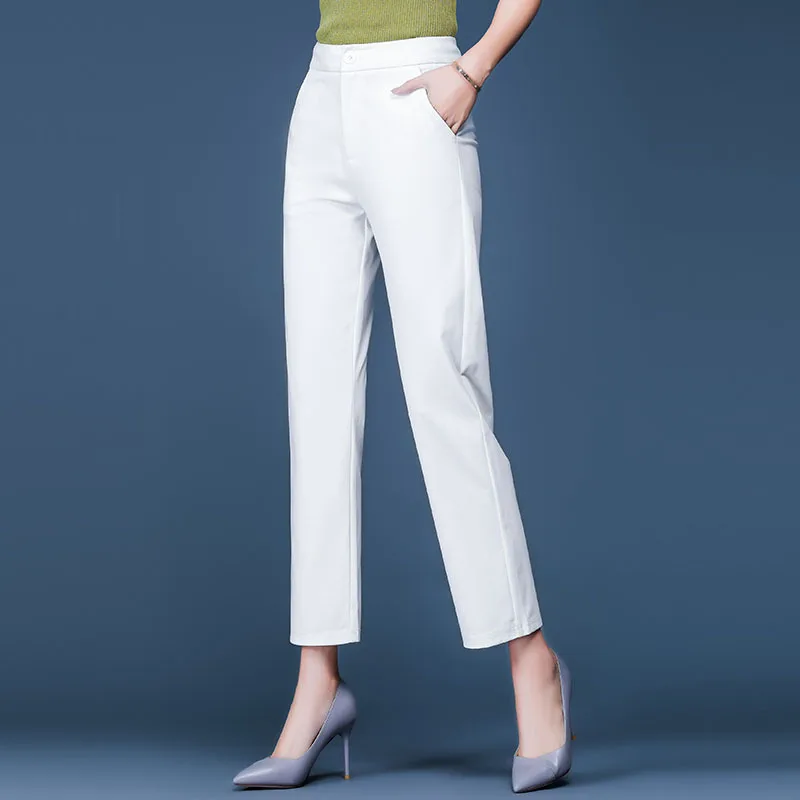 

High Waist Women's Pants Summer Elastical waist Straight Pants Female High Quality Gray Casual Pants Trousers