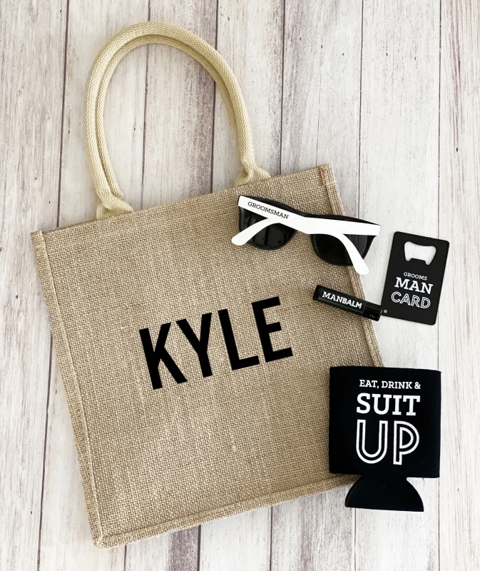 Personalized Bridesmaid Jute Bag Custom Name Bachelorette Party Beach Jute Bag Wedding Favors Proposal Gift Burlap Tote Bag