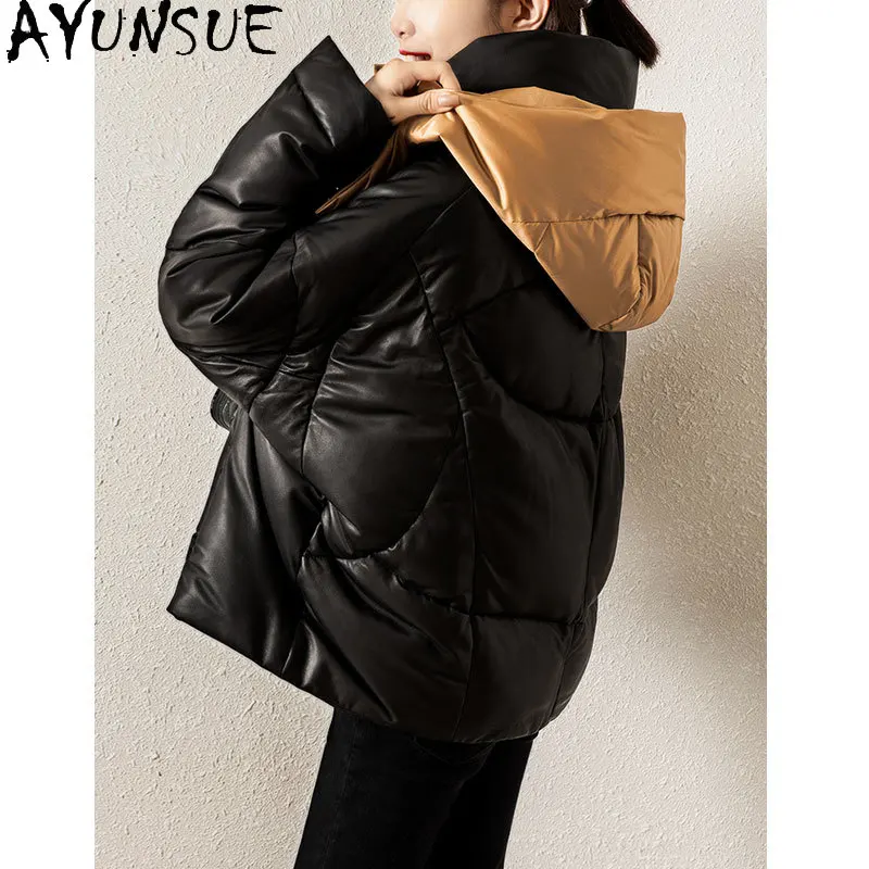 AYUNSUE Genuine Leather Jacket Women Sheepskin Coat Female 90% White Duck Down Jackets Hooded Parkas Woman 2020 Abrigo Mujer 92