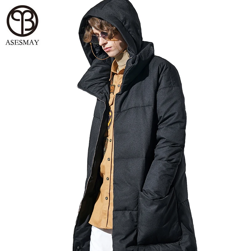 

Asesmay brand men‘s ’winter jackets white duck down coats thick goose feather parkas casual long winter male coat hooded outwear