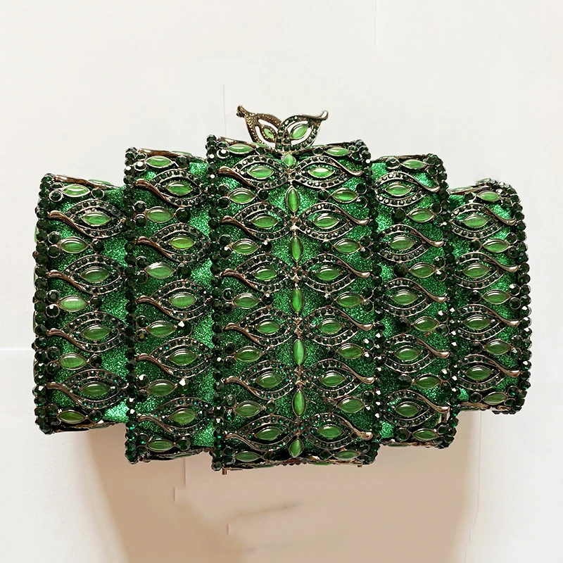 Fashion Large Size Crystal Evening Clutch Phone Bag Luxury Diamond Women  Wedding Purse Green Rhinestone Lady Shoulder Handbag