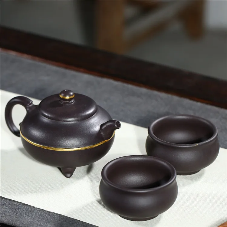 ★Yixing purple clay teapot set pure handmade tea set black gold sand life love kung fu tea set group wholesale agent