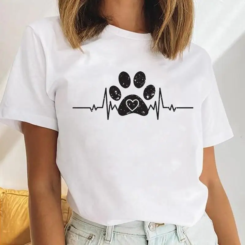 Women Dog Paw Clothing Cute Love Dog Animal Female Short Sleeve Cartoon Clothes Tops Print Ladies Tees Tshirt Graphic T-Shirt image 4