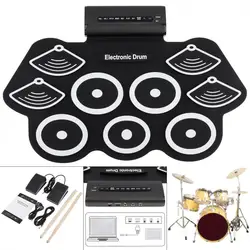 9 Pads Electronic Roll up Silicone Drum Kit with Drumsticks & Sustain Pedal Hand Percussion gift Musical Toy Instrument