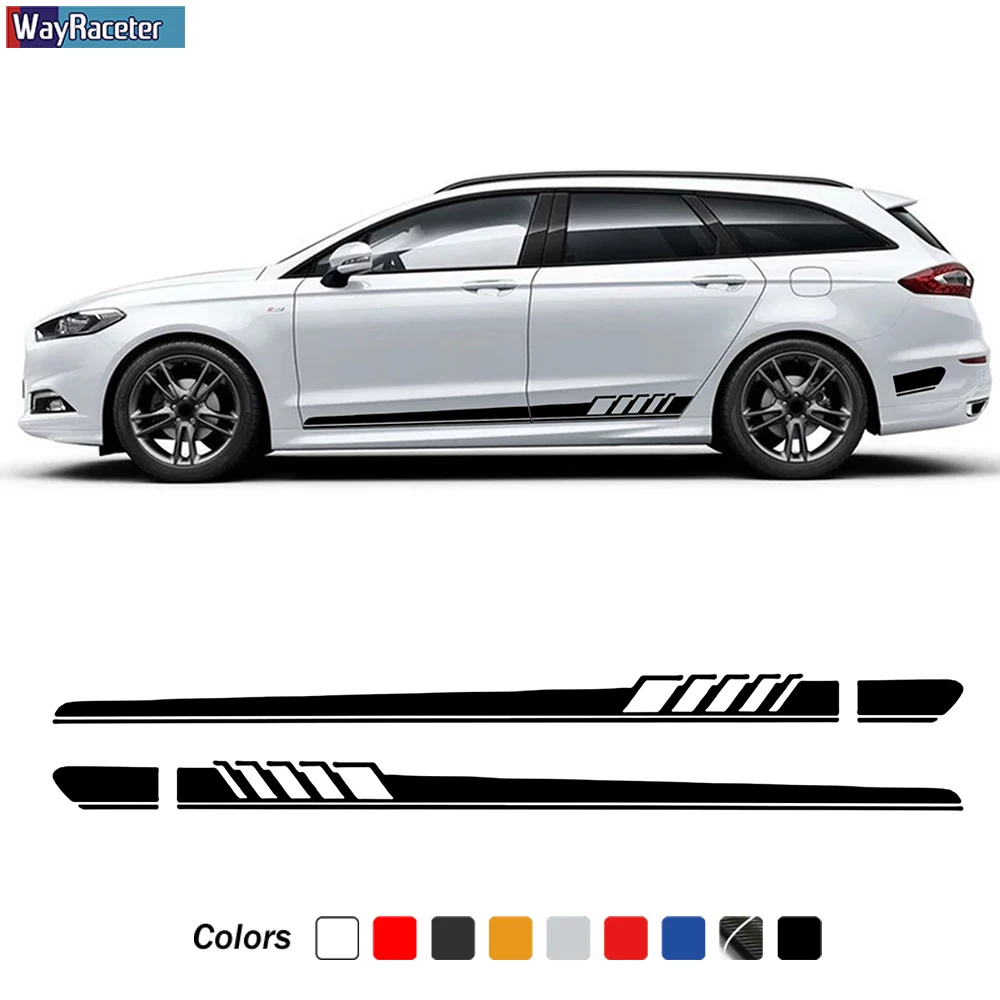 2 Pcs 5D Carbon Fiber Vinyl Side Stripes Skirt Sticker Body Decal For Ford Mondeo MK3 MK4 MK5 Fusion Accessories