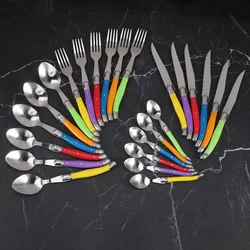 Jaswehome 24Piece Multicolor Flatware Stainless Steel Cutlery Set Tableware Knives Spoons Forks Collection Dinnerware Set