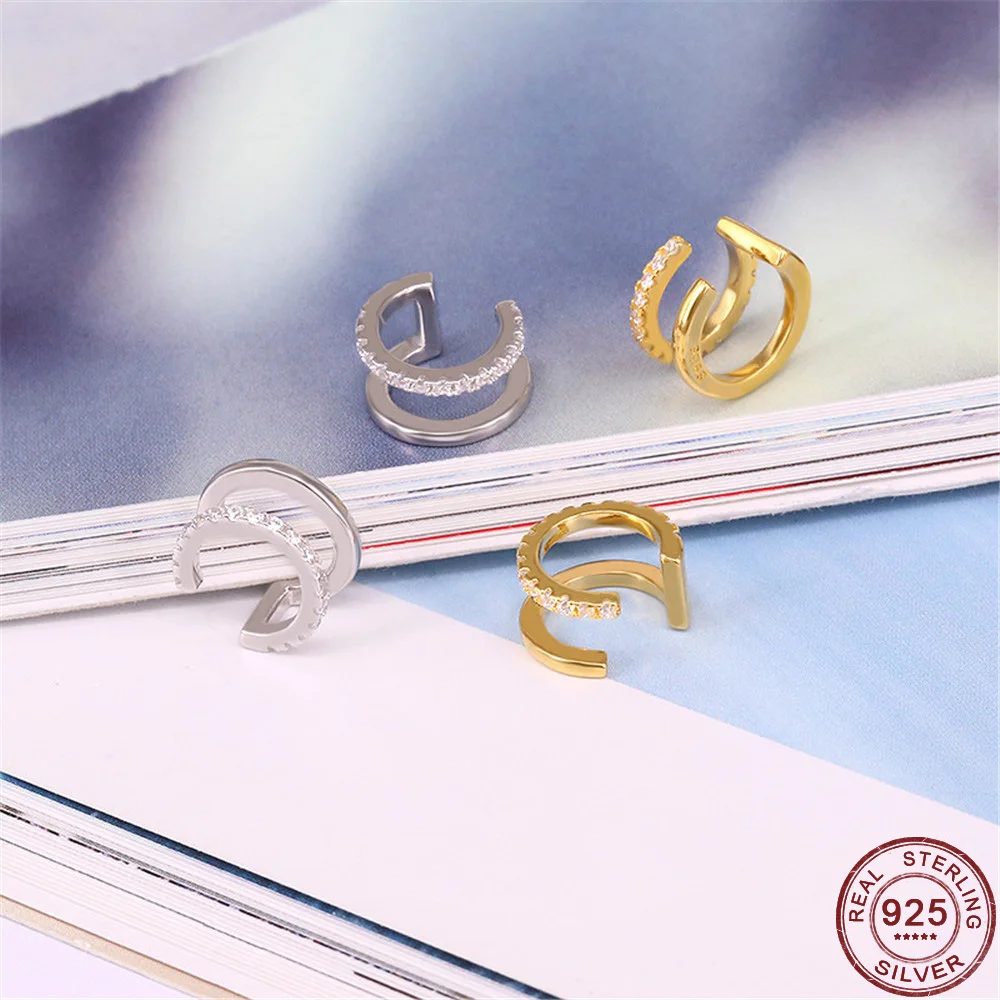 925 Sterling Silber Clip Ohrringe für Frauen Gold Farbe Zirkonia Mode Schmuck Ohr Knochen Knorpel Schnalle Mädchen Ohne Ohr Loch