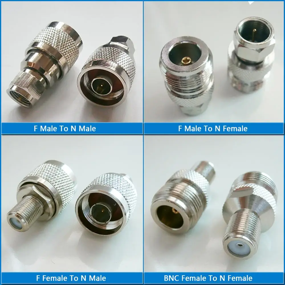 4 Pcs Kit Set F To N Connector Socket F To N Male & Female Plug F - N Nickel Plated Straight RF Adapters 50ohm