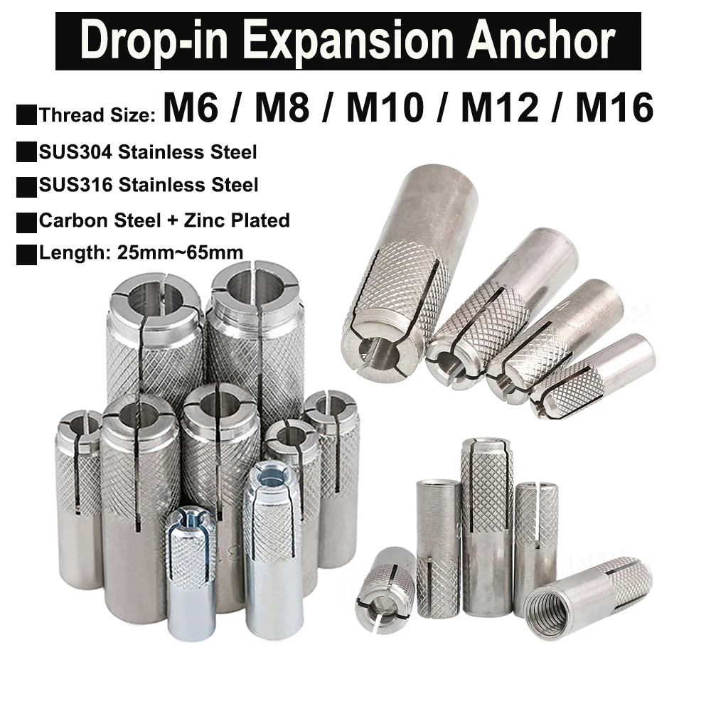 M6 M8 M10 M12 M16 Drop-in Expansion Anchor for Expansion Bolt Screw Top Burst Blasting Gecko Flat Burst Anchor