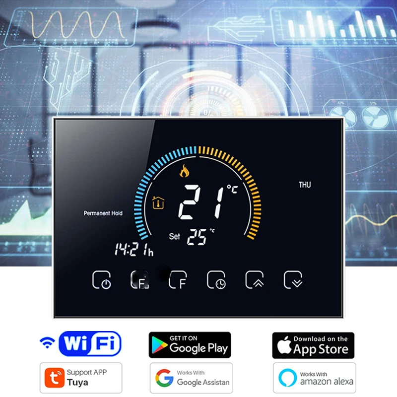 Termostato WiFi Per Caldaia A Gas – Touchscreen LCD, Programmabile 7 Giorni, 6 Periodi Giornalieri, Controllo Da App Tuya, 100-240V