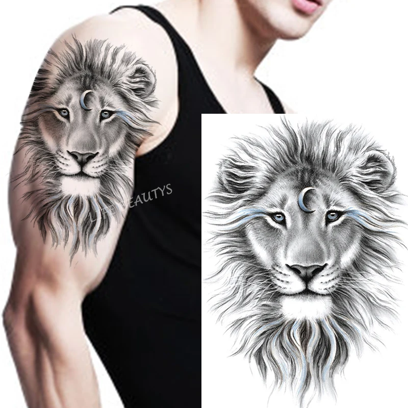 Tatuagem temporária de leão tigre, adesivo à prova d\'água fashion legal para homens e mulheres, arte corporal de animais, braço removível,