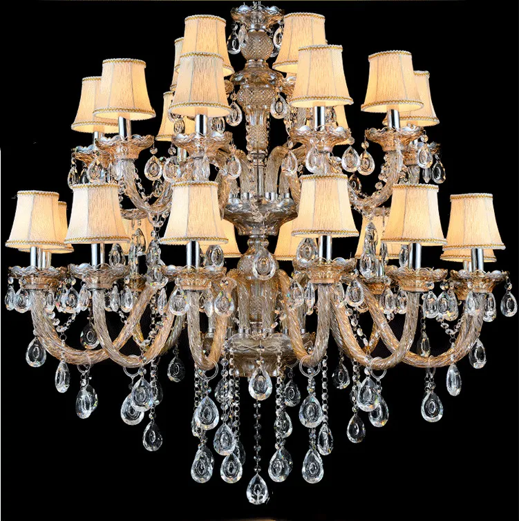 Modern Amber Silver Color Crystal Chandelier Decora Hanging Lamp lustres de cristal Decoration E14 D120cm 36arms Room Hotel Lamp