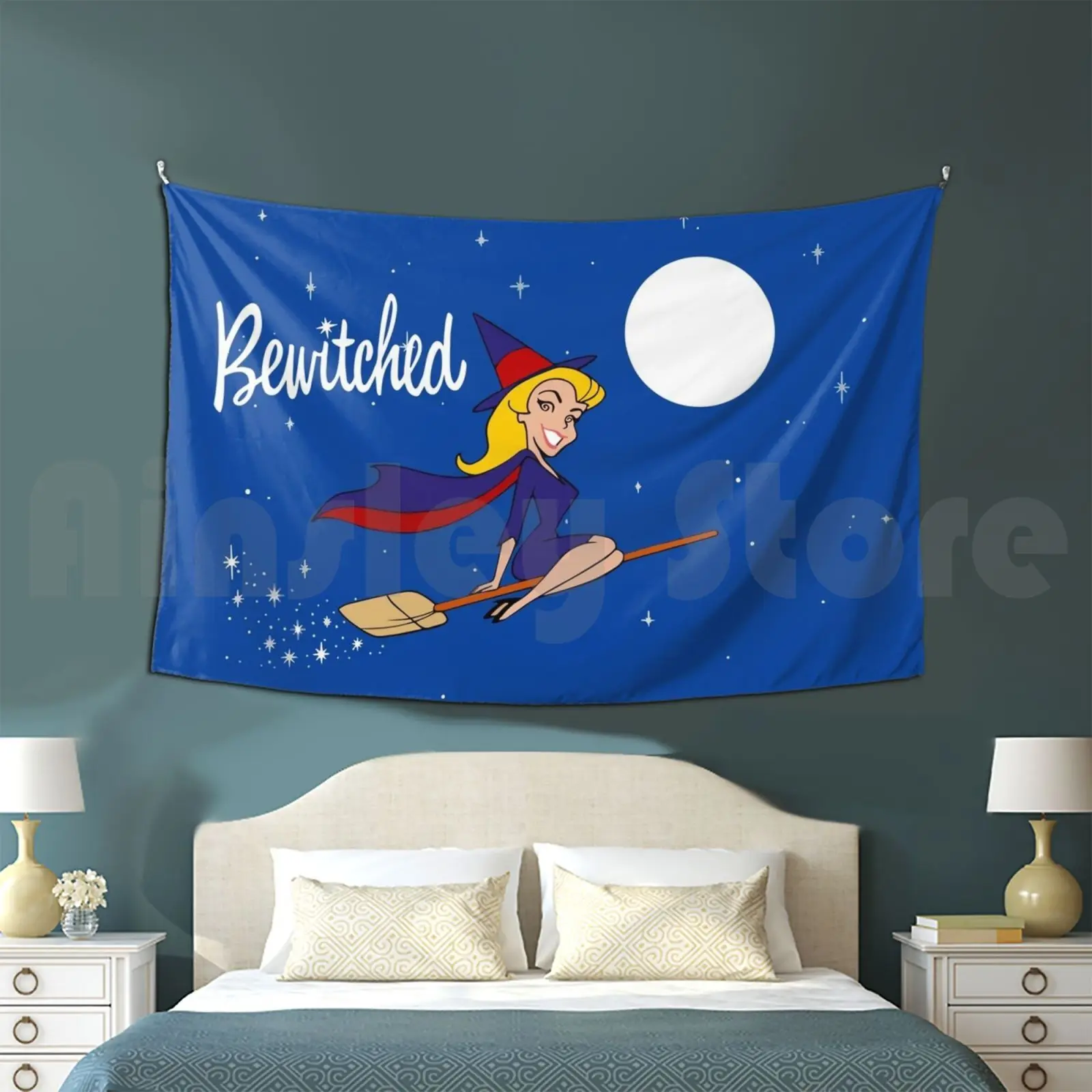 Bewitched 60s Retro Customized Tapestry Cartoon Bewitched Endora Darrin Montgomery Witch Witches Screen