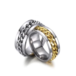 Classic Fashion Titanium Stainless Steel Chain Spinner Rings For Women Men Rock Punk Biker Ring Jewelry Accessories Party Gift