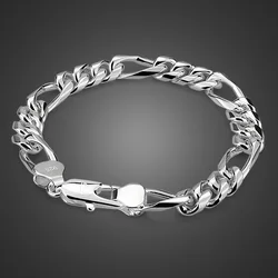 Fashion Men's 100% 925 sterling silver link chain bracelet 8 inches 8/10mm Male simple punk Hand catenary jewelry