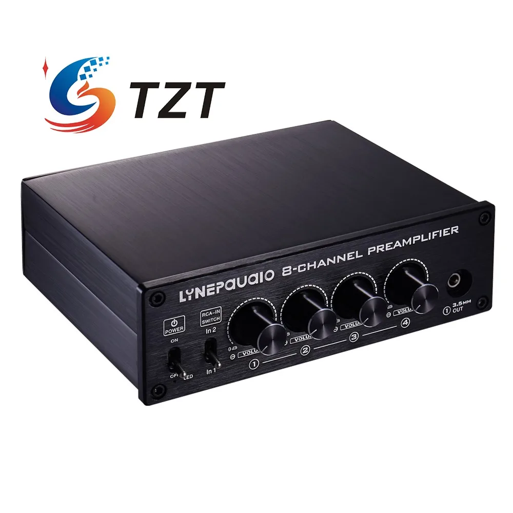 TZT 8-Channel Preamp Audio Distributor Amplifier Two Input & Eight Output RCA 3.5MM Ports B981