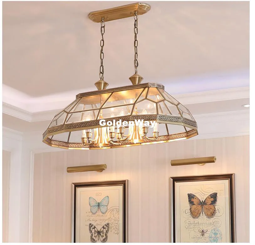 European Brass Pendant Antique Brass Chandelier D85cm W47cm H35cm12L Bronze Decora Copper Glass LED AC110V/220V 100% Guaranteed