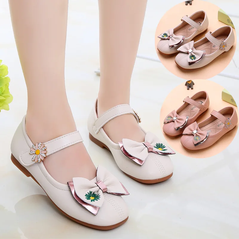 2020 New Princess Big Kids Leather Shoes For Fashion Flower Children Little Girls Shoes Bow-Knot 3 4 5 6 7 8 9 10 11 12 Years