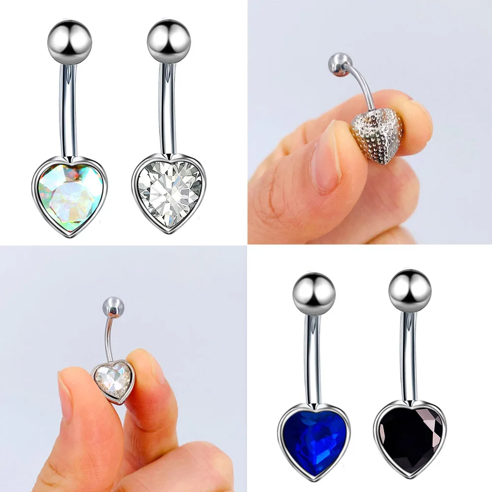 1Pcs Stainless Steel Crystal Belly Button Rings Navel Piercing Ombligo Sexy Heart-shaped Body Piercing Jewelry