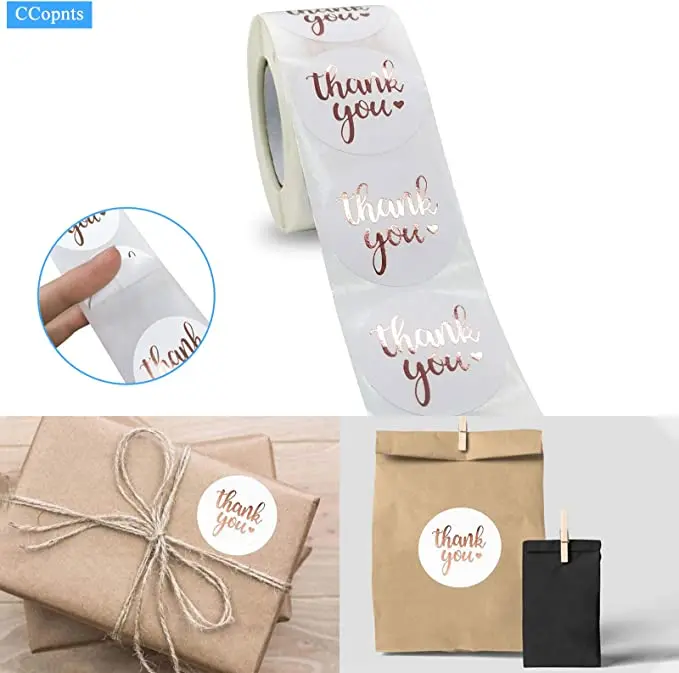 1.5 Inch Thank You Stickers Roll, 500 Pcs Rose Gold Thank You Stickers Lables for Baking Packaging,Envelope Seals, Small Busines