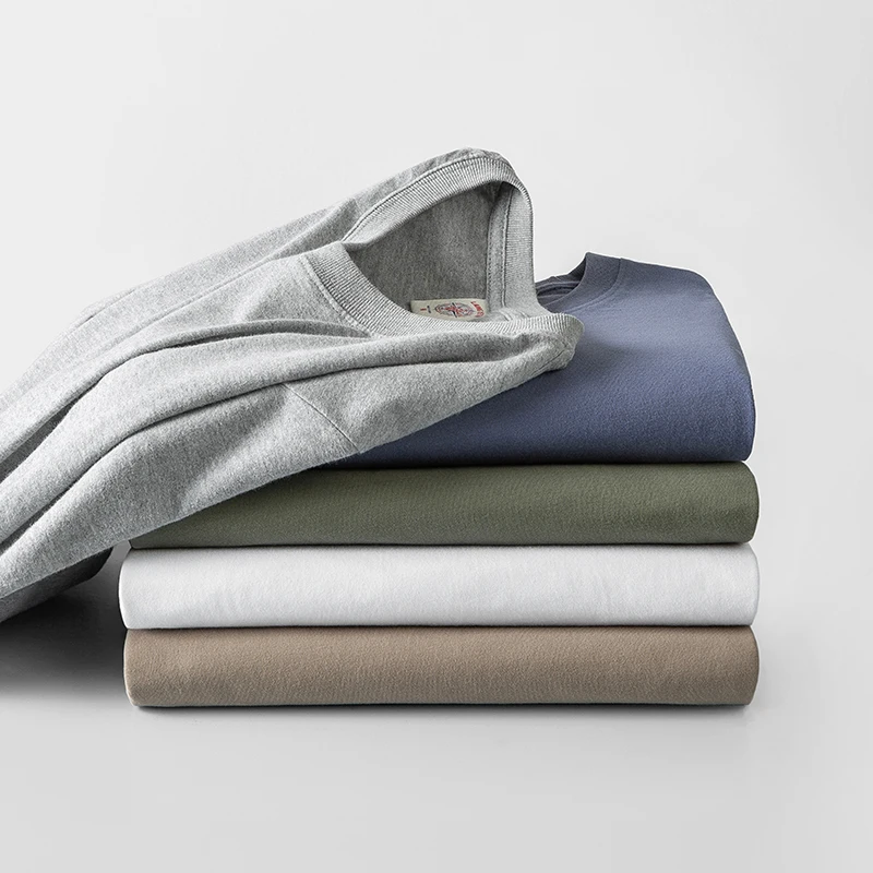 

Autumn Japanese Retro Long Sleeve O-Neck Solid Color T-shirt Men's Fashion Simple 100% Cotton Washed Frosted Casual Loose Tops