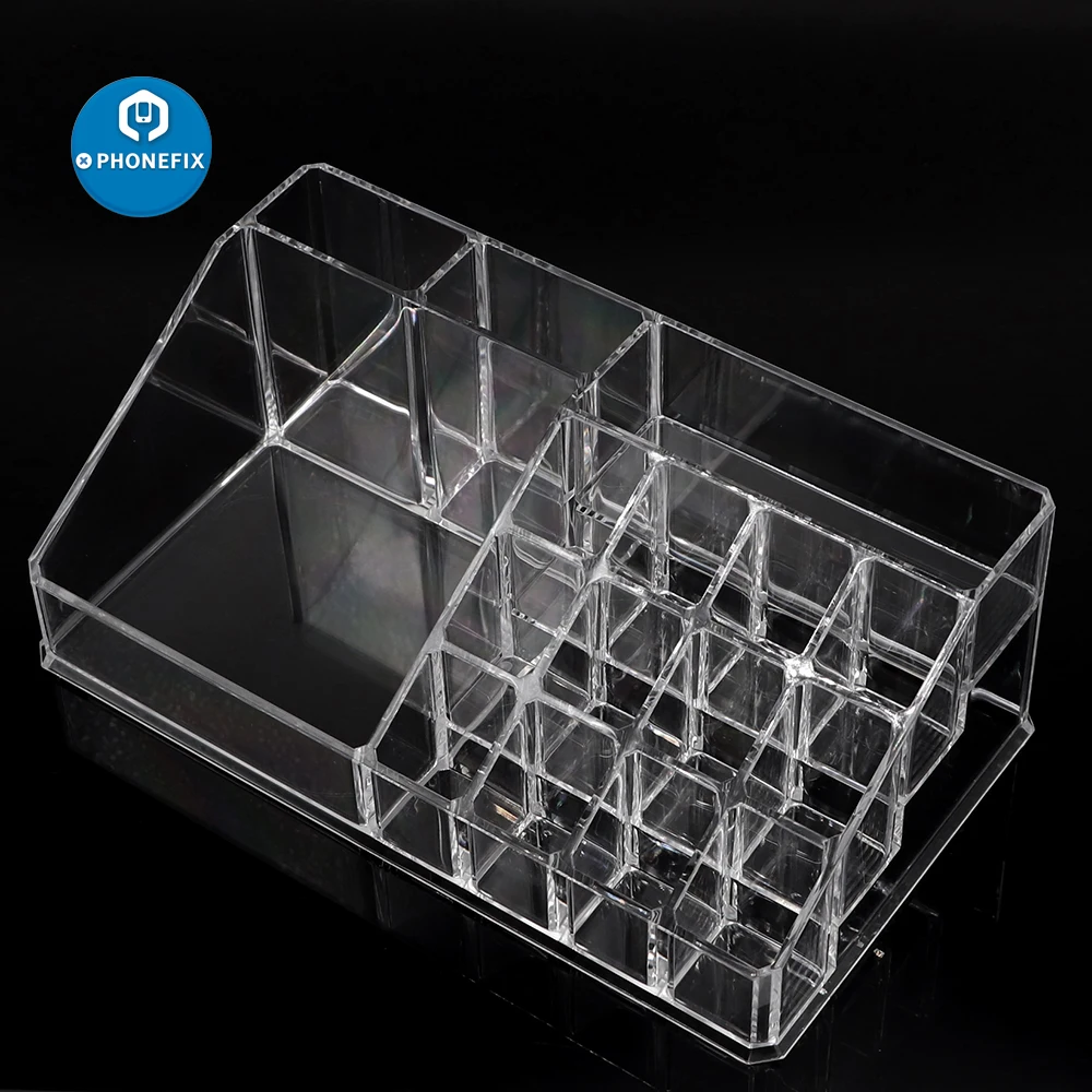 Caja de almacenamiento organizadora transparente, rejilla múltiple, piezas de reparación de teléfono acrílico, tornillos, caja de joyería, contenedor de componentes electrónicos