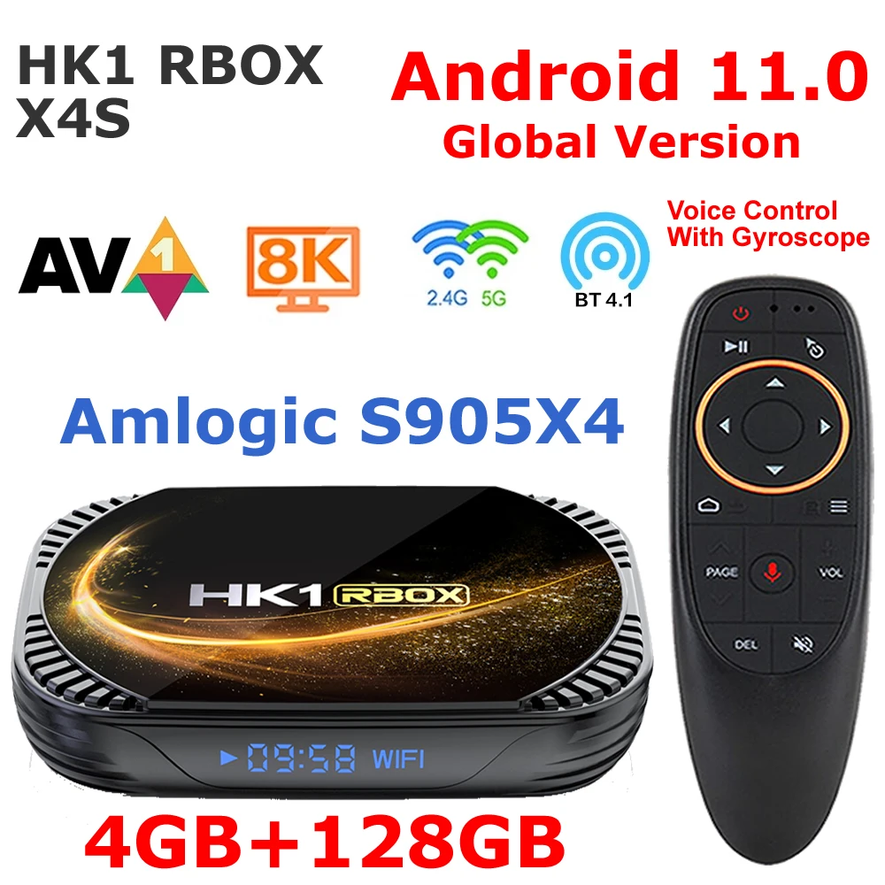 HK1 RBOX X4S Android 11 TV BOX S905X4 Quad Core 4G 128G 5G Dual WIFI USB 3.0 8K Video Codec TV Set Top Box