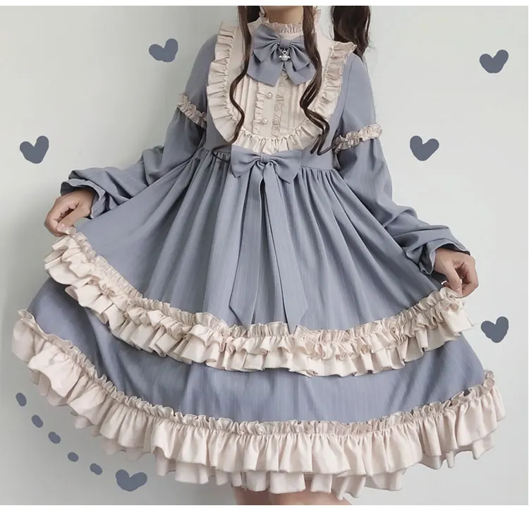 Robe princesse lolita rétro pour filles, tenue victorienne à rayures, taille haute, avec nœud papillon, style gothique, kawaii, op loli cos