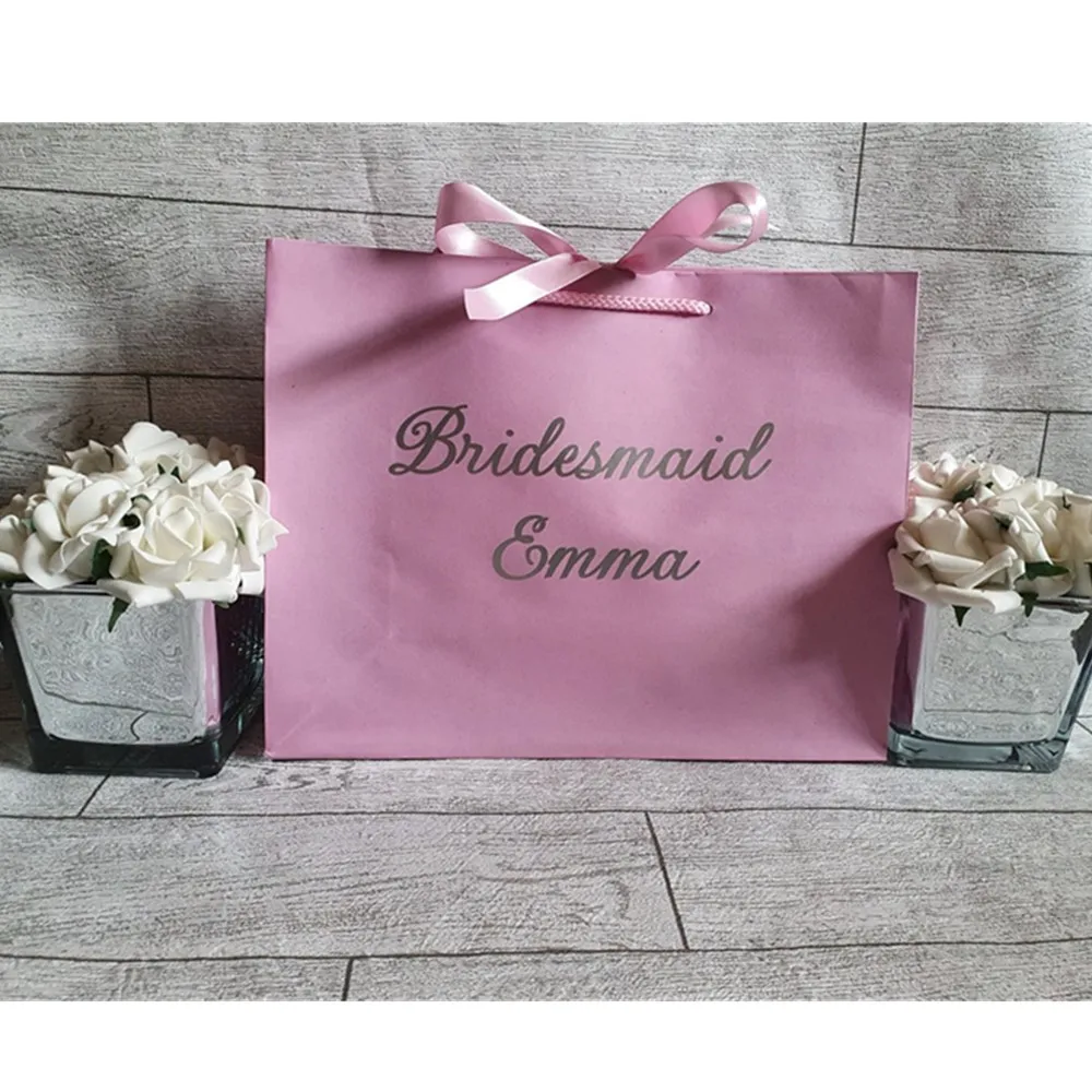 personalised Bridesmaid gift bag, ribbon tie bags,  wedding gift bags, eco friendly recycled bag, large gift bag, maid of honour