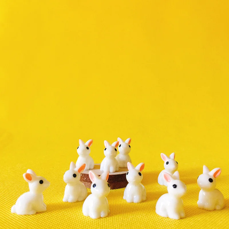 10Pcs Rabbit Bunny Miniatures Lovely Cute Fairy Garden Gnome Moss Terrarium Crafts Bonsai Figurine DIY Doll House Decor