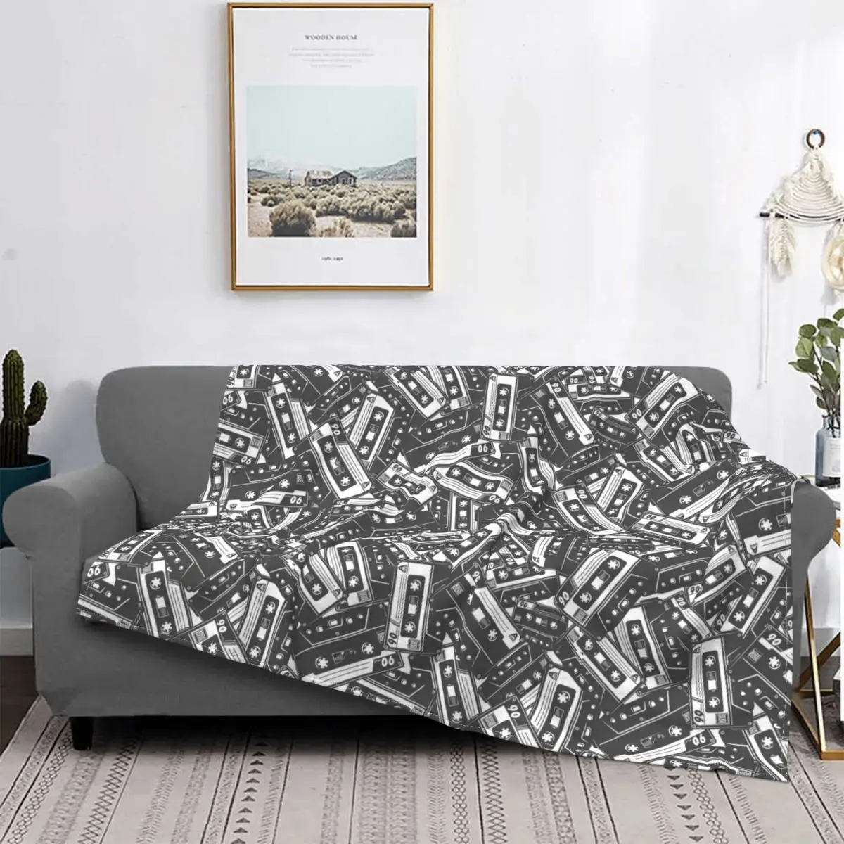 Cassette Tape  In Monochrome Blankets Fleece Decoration Ultra-Soft Throw Blankets for Bedding Bedroom Plush Thin Quilt