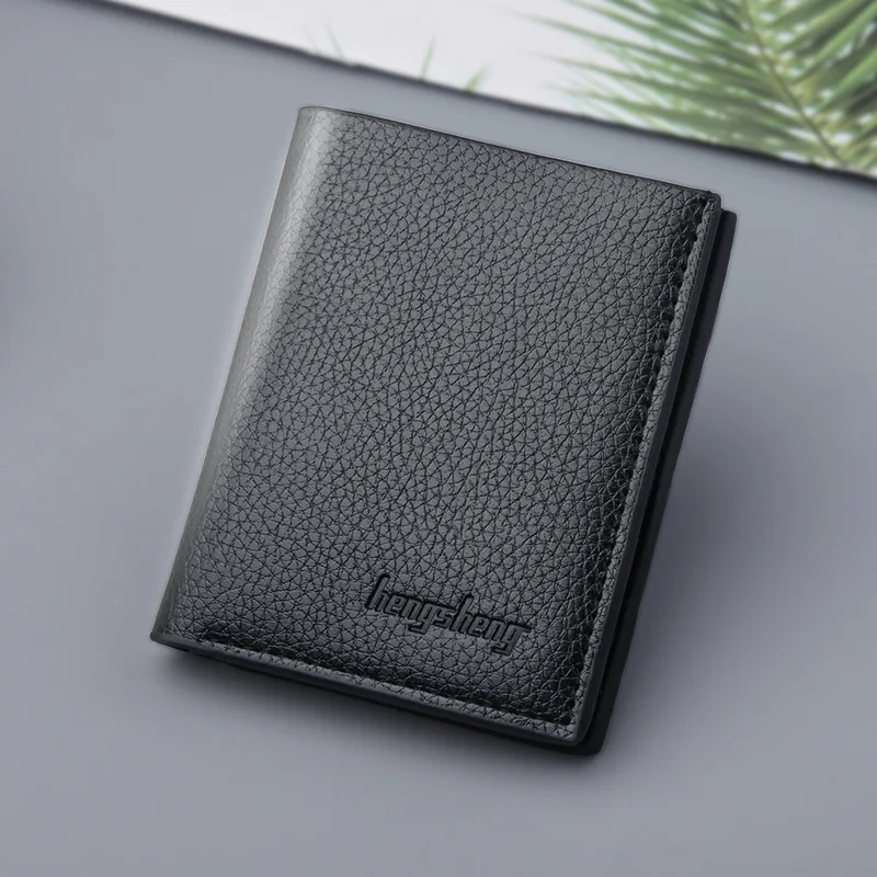 New men's wallet short lychee pattern wallet multi-function ultra-thin wallet Korean version of the trend US dollar clip