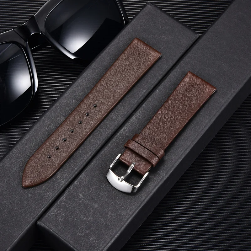 Ultra-thin Soft Calfskin Leather Watch Straps 16mm 18mm 20mm 22mm Watch Accessories Women Men Simple Business Watchbands