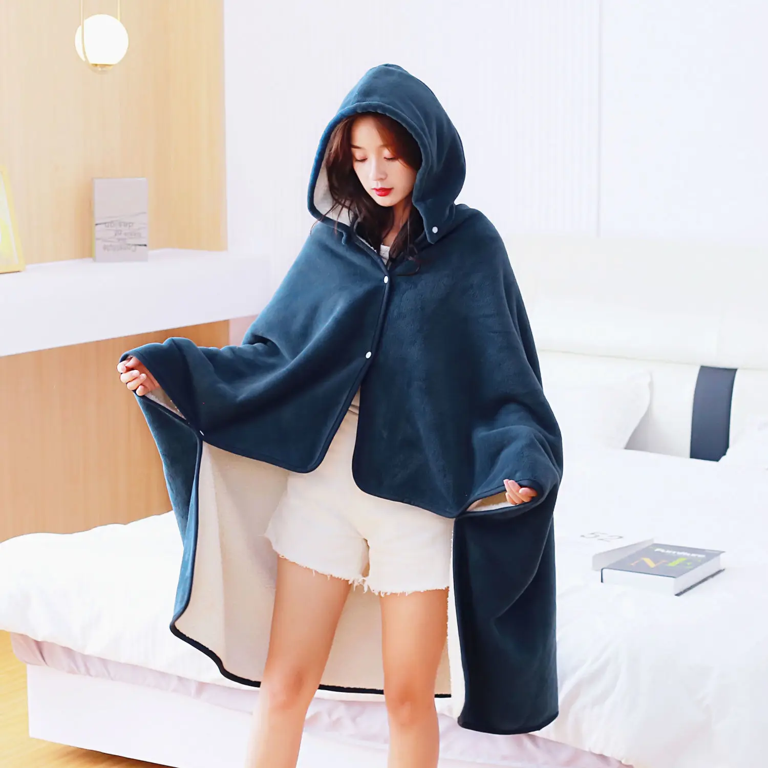 Textile City Winter Heavy Thick Hooded Blanket Antistatic Fleece Warm Bedspread Soft Throw Blanket Hoodie Home Solid Towel