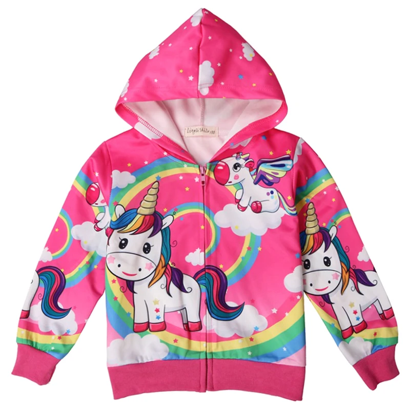 Cute Rainbow Unicorn Kids Jacket Hooded Zipper Children Outwear Cartoon Girls Jacket Spring Autumn Casual Thin Baby Girl Clothes image 4