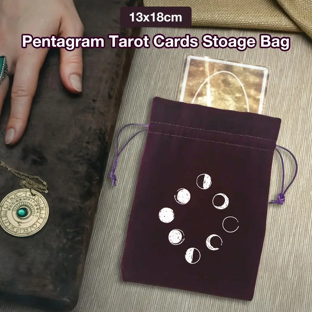 Velvet Tarot Card Storage Bag Board Game Embroidery Drawstring Bag Velvet Moon Phase Tarots Storage Bag Oracle Card