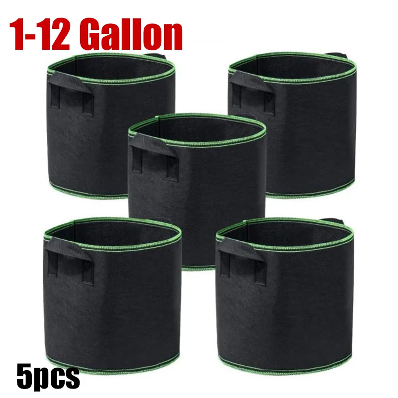 1 3 5 10 Gallon Fabric Plant Grow Bags Growing Pots Garden Vegetable Potato Flower Planting Container Nursery Gardening Bag