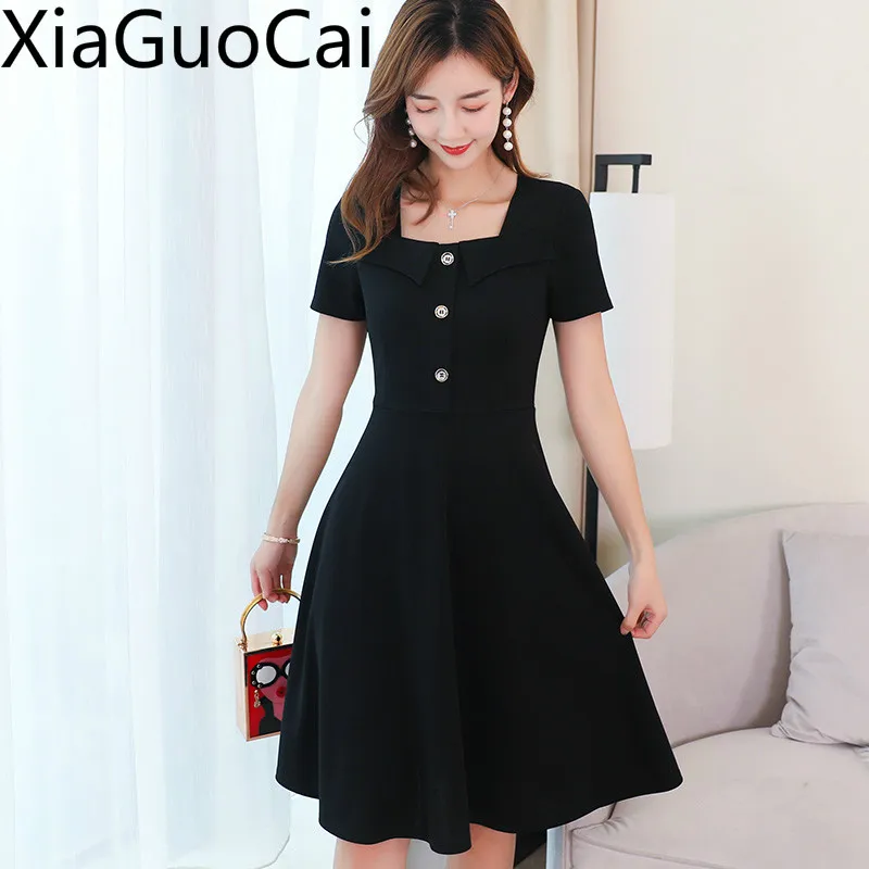 

Black and Red Fashion Women Long Dresses Summer Button Short Sleeve Ladies Dresses Empire Empire Women Dresses