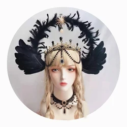 DIY Kit Angel  Feather Wings Gothic Lolita Halo Crown Cross Headband Virgin Bead Chain Tiara Headwear for Christmas Party