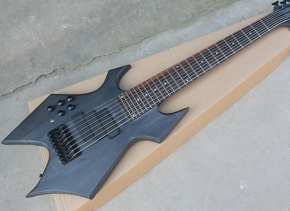 Left Handed 8 Strings Matte Black 24 Frets Electric Bass with Rosewood Fretboard,Neck Through Body