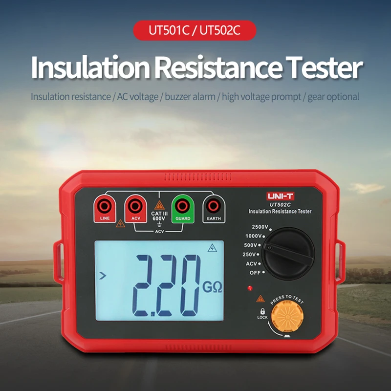 UNI-T Digital UT502C 2500V Insulation Resistance Tester 20GΩ Ommeter Ground Meter Backlight Auto Range