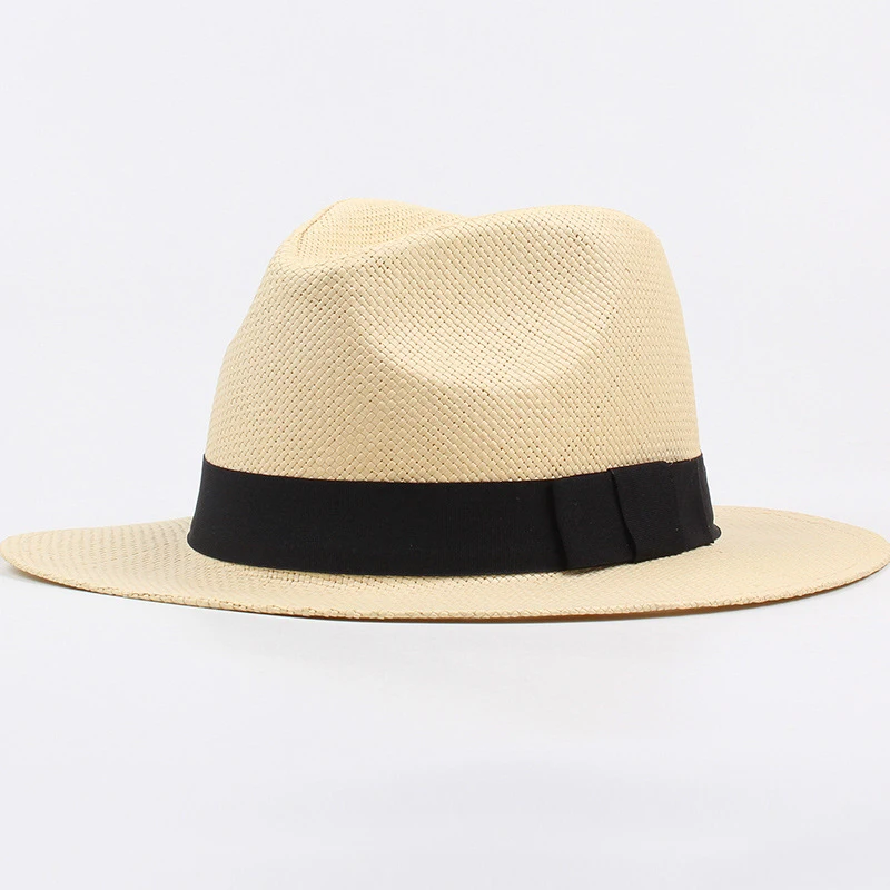 HT3090 New Summer Beach Hat Men Women Black Band Straw Hat Flat Brim Fedoras Panama Hat Male Female Wide Brim Sun Hat Beach Cap