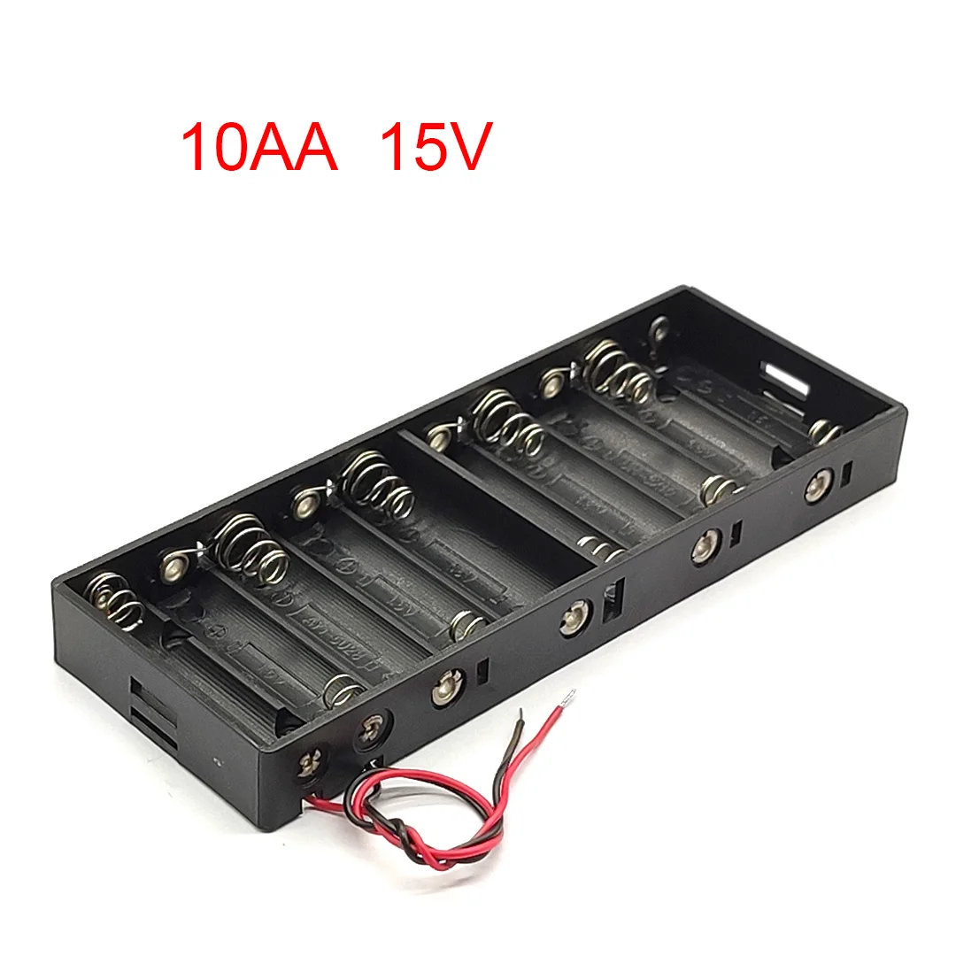 10 Slot AA Battery Holder 10AA Battery Box Case AA Battery Storage Case 10 AA 15V Battery Case With Line DIY