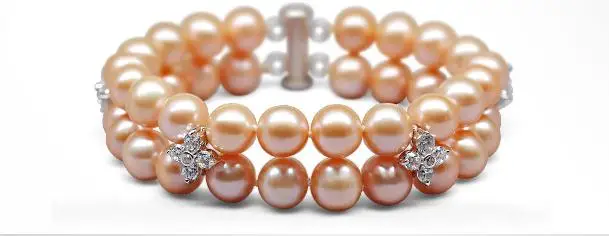 2 strand 9-10mm south sea round gold pearl bracelet 7.5-8
