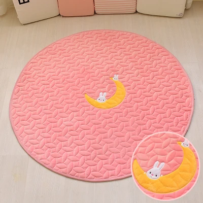 Round Non-Slip Soft Baby Mat, Monochromatic, Cartoon Stars, Moon, Cute